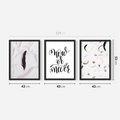 Zestaw obrazy w ramie 40x50 galeria - Cytat, motywacyjny, pióra, boho - rama czarna