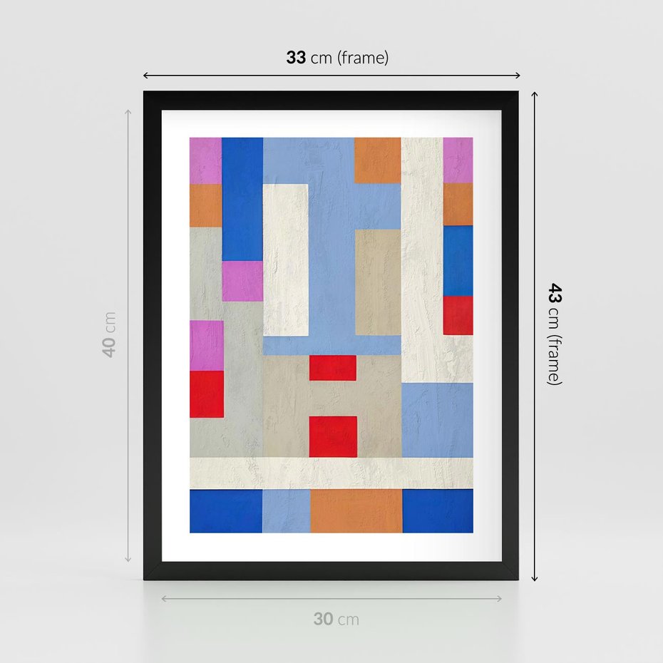 Plakat w ramie 30x40 - Bezczasowe Przenikanie Kształtów - abstrakcyjne geometryczne kształty, olejny obraz - rama czarna