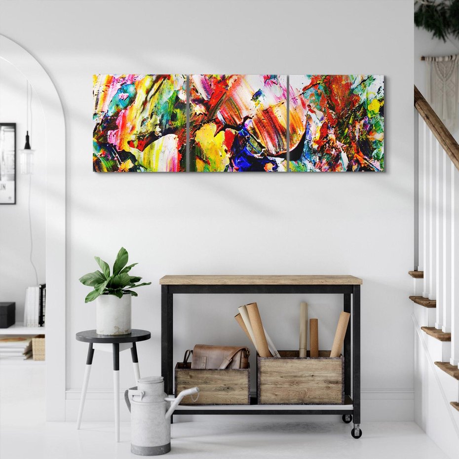 Obraz na płótnie 120x40 - Szalejące ognie kolorów - abstrakcja, farby olejne