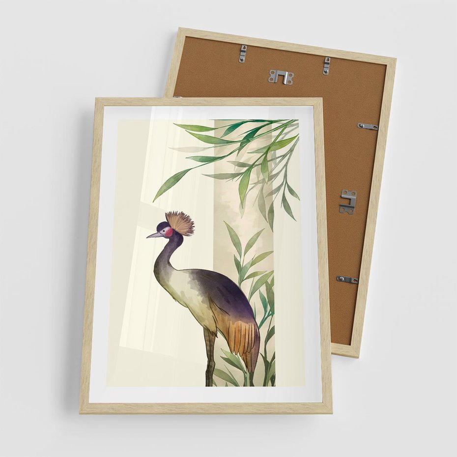 Plakat w ramie 50x70 - Kwiatowa Ekspresja - japońska sztuka, ptak - rama drewno