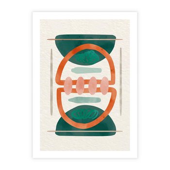 Plakat bez ramy 30x40 - Oryginalny obraz abstrakcyjny w nowoczesnym stylu. Geometryczne akwarelowe kształty w intensywnych odcieniach zieleni i pomarańczu. Doskonała dekoracja dla miłośników sztuki. - abstrakcyjny obraz, sztuka nowoczesna