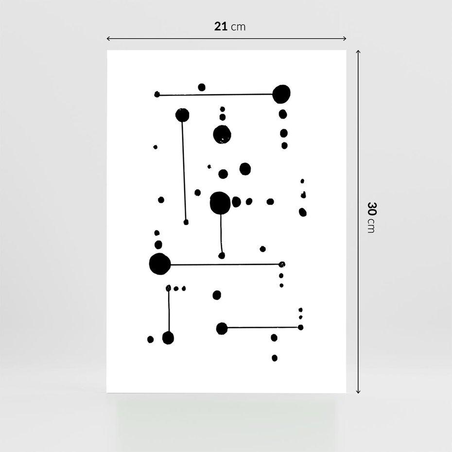 Plakat bez ramy 21x30 - Nocne Zawirowania - abstrakcyjny plakat, czarne kropki i kreski