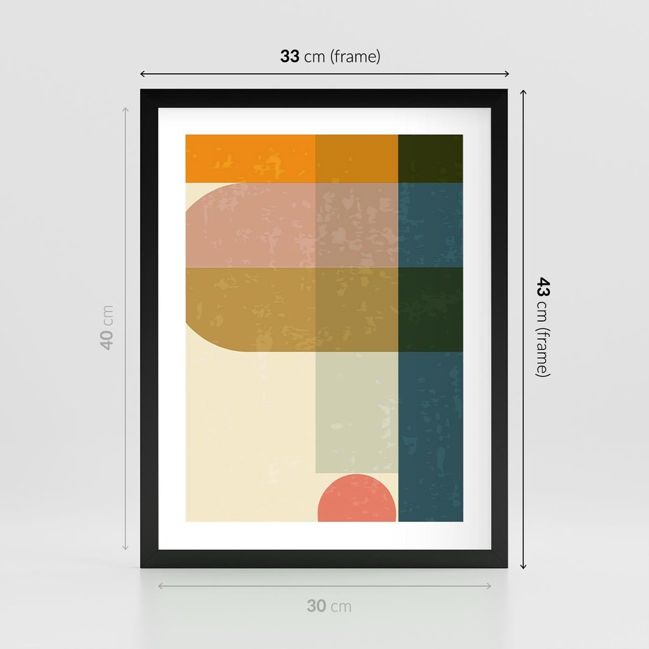 Plakat w ramie 30x40 - Geometryczna Grafika na Plakacie - geometryczna nowoczesna grafika, minimalizm - rama czarna