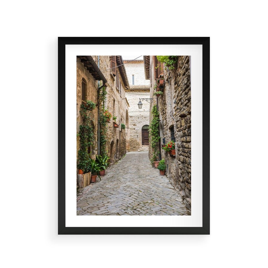 Plakat w ramie 30x40 - Urok Uliczki we Włoszech - uliczka, Włochy - rama czarna