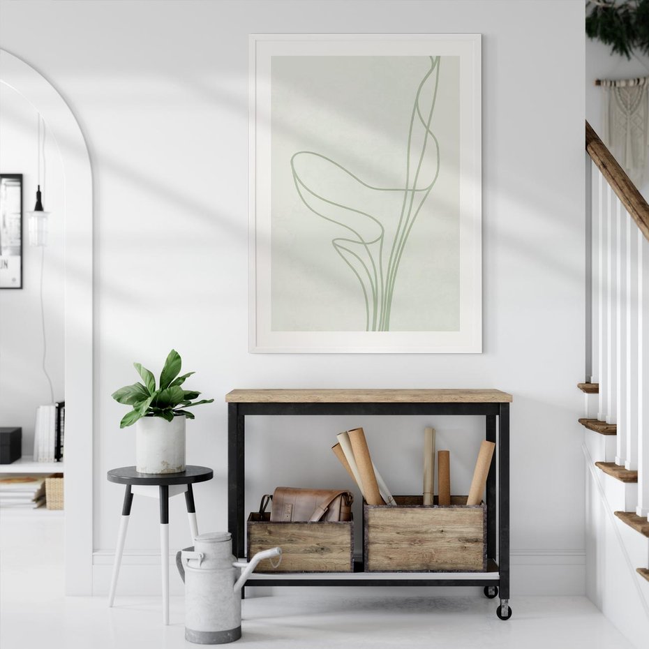 Plakat bez ramy 30x40 - Zielona Równowaga Linii - abstrakcyjne delikatne zielone linie, nowoczesny plakat