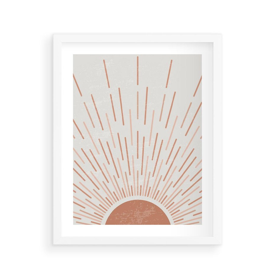 Plakat w ramie 40x50 - Słońce w Stylu Boho - słońce, grafika boho - rama biała