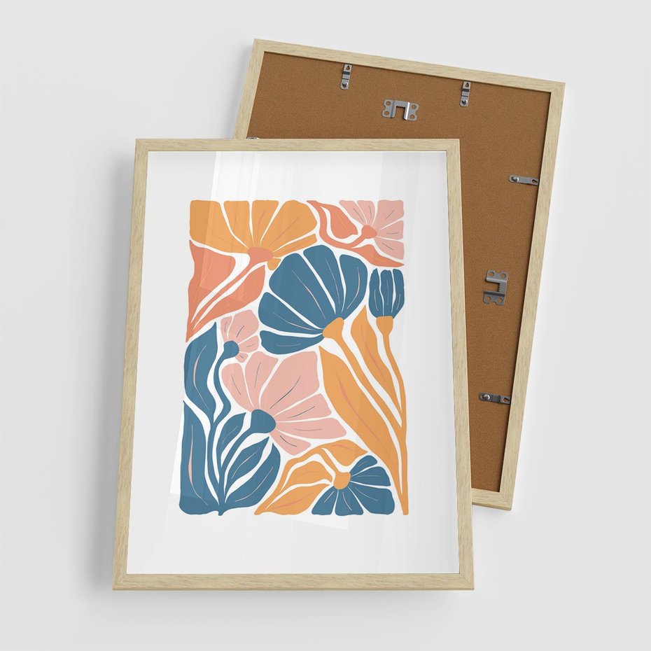 Plakat w ramie 50x70 - Wibracje Kolorowych Wiatrów - kwiaty, pastelowe kolory - rama drewno