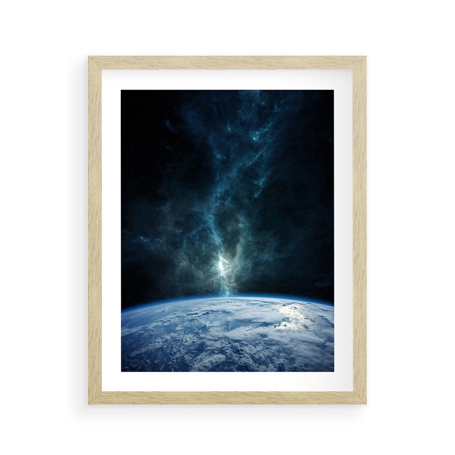Plakat w ramie 40x50 - Wędrówka przez galaktyki - ziemia, kosmos - rama drewno