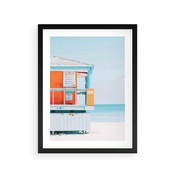 Plakat w ramie 40x50 - Letnia Idylla - plaża, domek na plaży - rama czarna