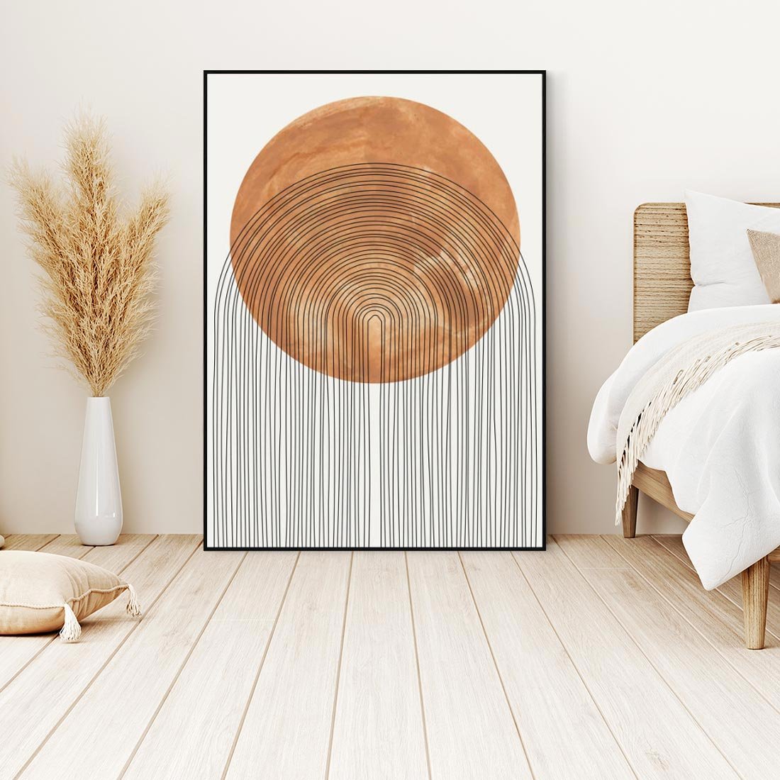 Obraz w ramie 70x100 - Konturem Kształtowane - koło, boho styl - rama czarna