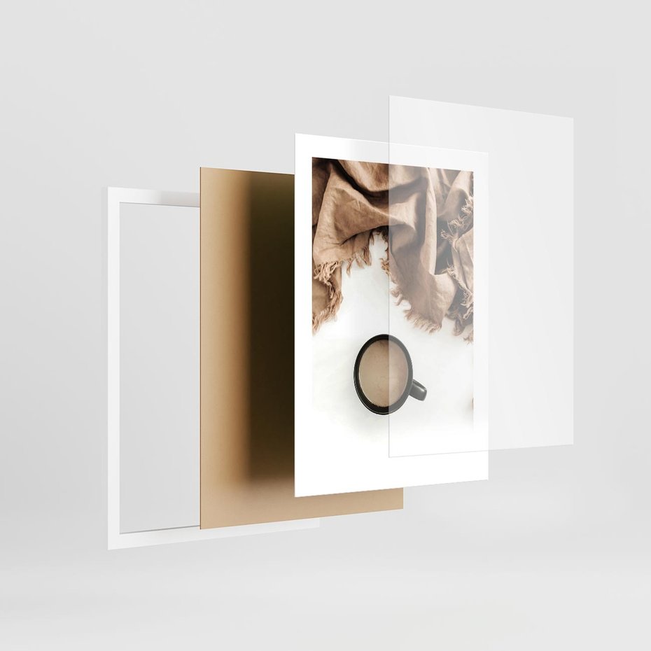 Plakat w ramie 30x40 - Kompozycja z Brązowym Kocem i Czarną Kawą - kompozycja, brązowy koc - rama biała