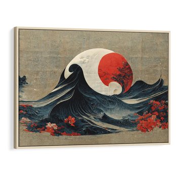 Obraz w ramie 70x50 - Requiem dla marzeń - sztuka japońska, fale oceanu - rama drewno