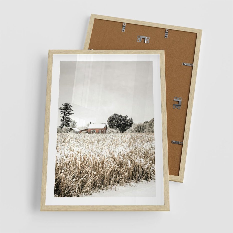 Plakat w ramie 50x70 - Idylliczna Zima - zima, krajobraz zimowy - rama drewno
