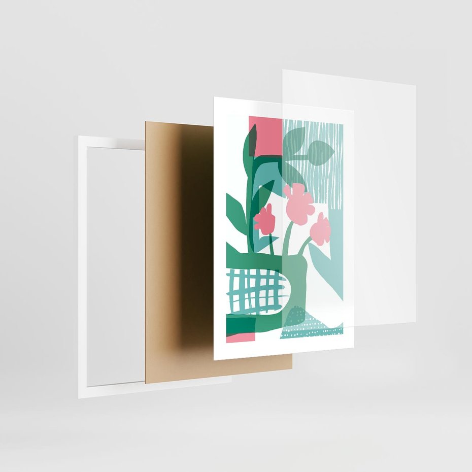 Plakat w ramie 30x40 - Harmonijne Plamy - abstrakcyjne pastelowe kwiaty, nowoczesna sztuka - rama biała