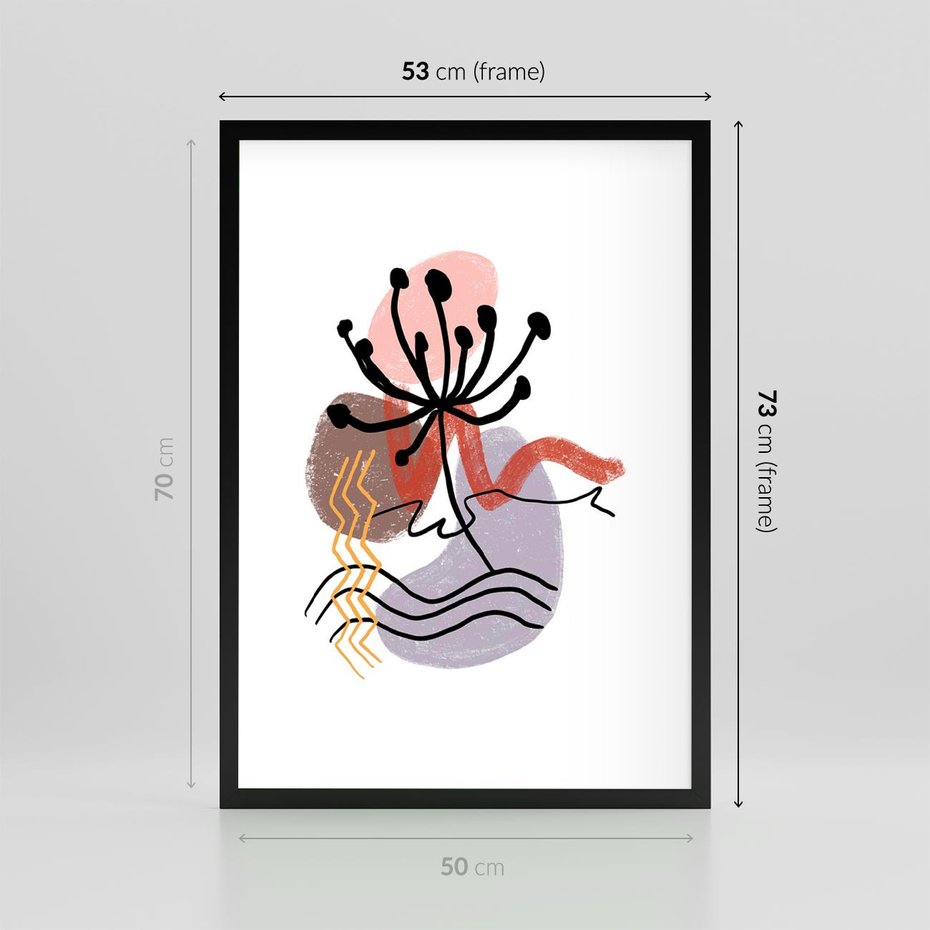 Plakat w ramie 50x70 - Migocące Odsłony - abstrakcyjna sztuka, liść dmuchawiec - rama czarna