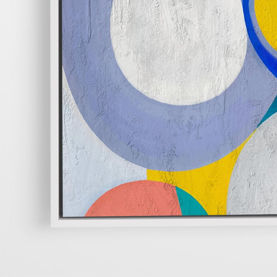 Obraz w ramie 80x80 - Rozkwitająca Symfonia Serca - abstrakcyjne geometryczne kształty, olejny obraz - rama biała