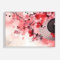 Obraz w ramie 100x70 - Szept Kwitnącej Wiśni - japoński parasol, liście - rama biała