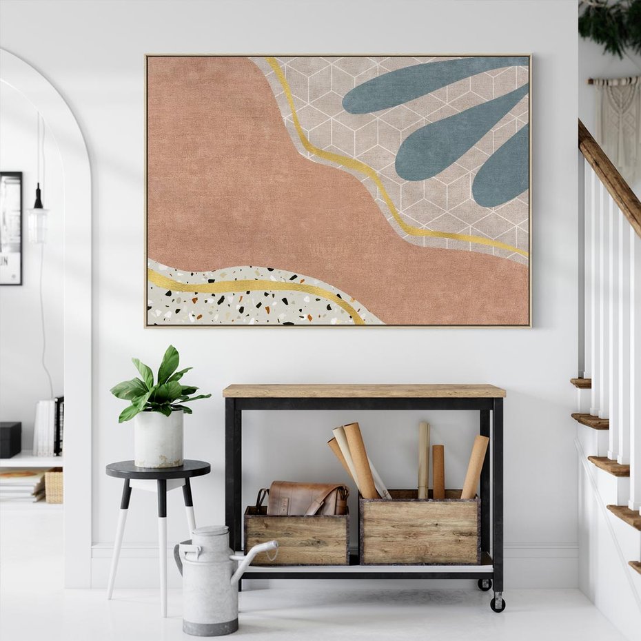 Obraz w ramie 70x50 - Tańczący w deszczu pigmentów - abstrakcyjne formy, rozlane farby - rama drewno