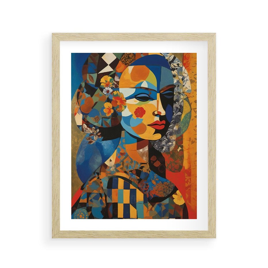 Plakat w ramie 40x50 - Impresje Cichego Szeptu - abstrakcyjny obraz, portret kobiety - rama drewno