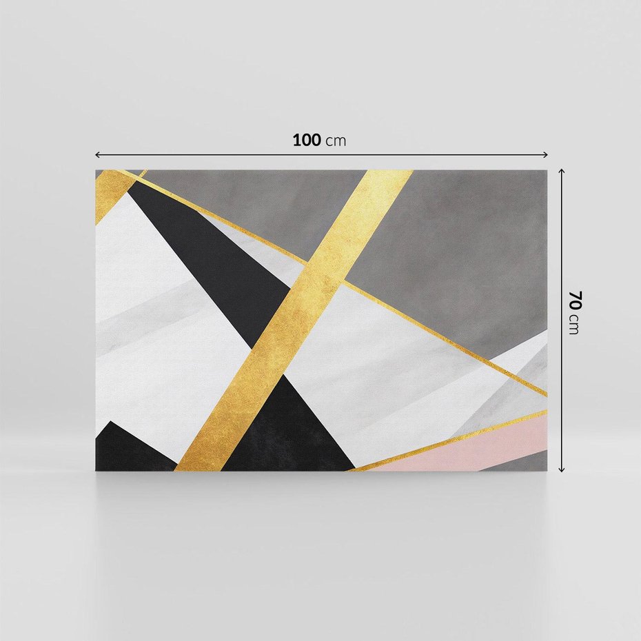 Obraz na płótnie 100x70 - Pudrowe Abstrakcyjne Lustra - złote abstrakcyjne linie, szarość