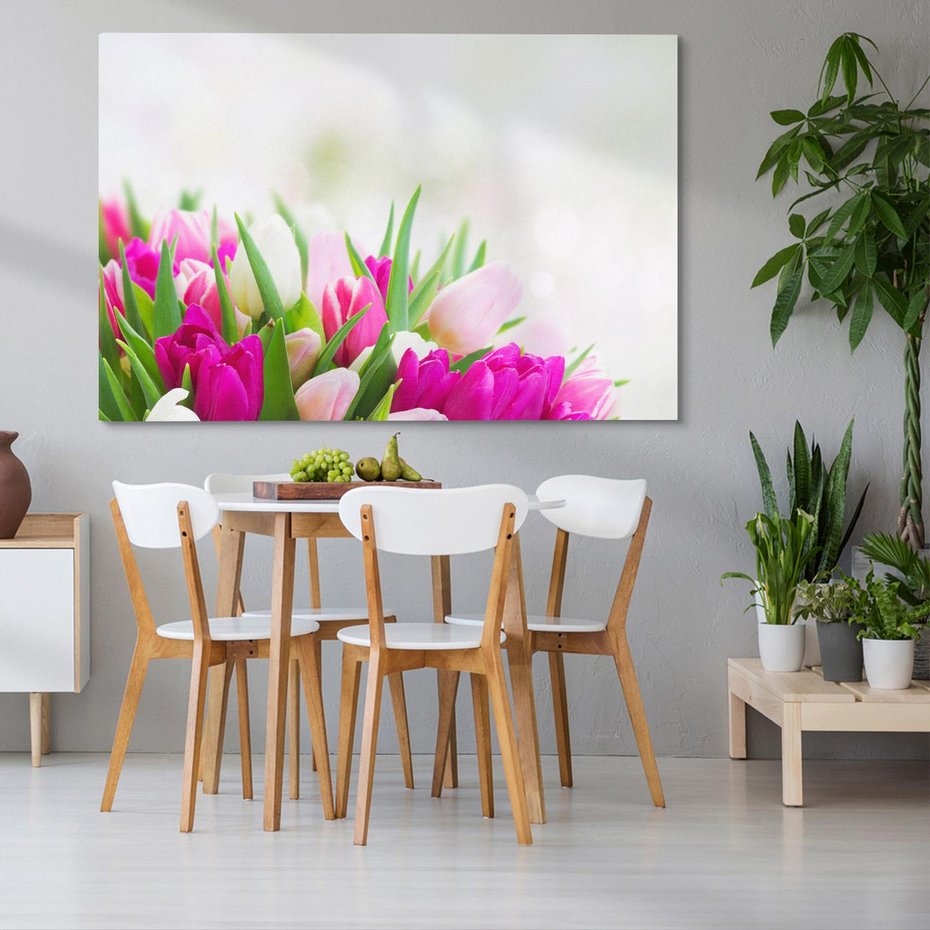 Obraz na płótnie 100x70 - Tulipany w pełnym rozkwicie - tulipany, kwiaty