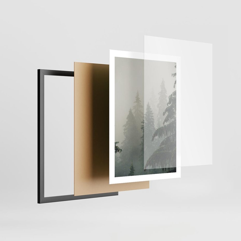 Plakat w ramie 50x70 - Mglista przemiana lasu - las, mgła - rama czarna