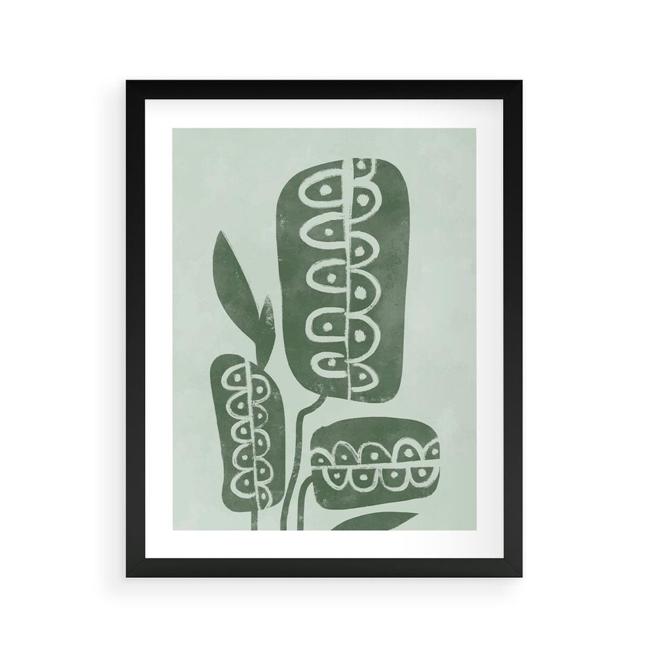 Plakat w ramie 40x50 - Nurtująca Zieleń - abstrakcyjny zielony motyw, skandynawski design - rama czarna