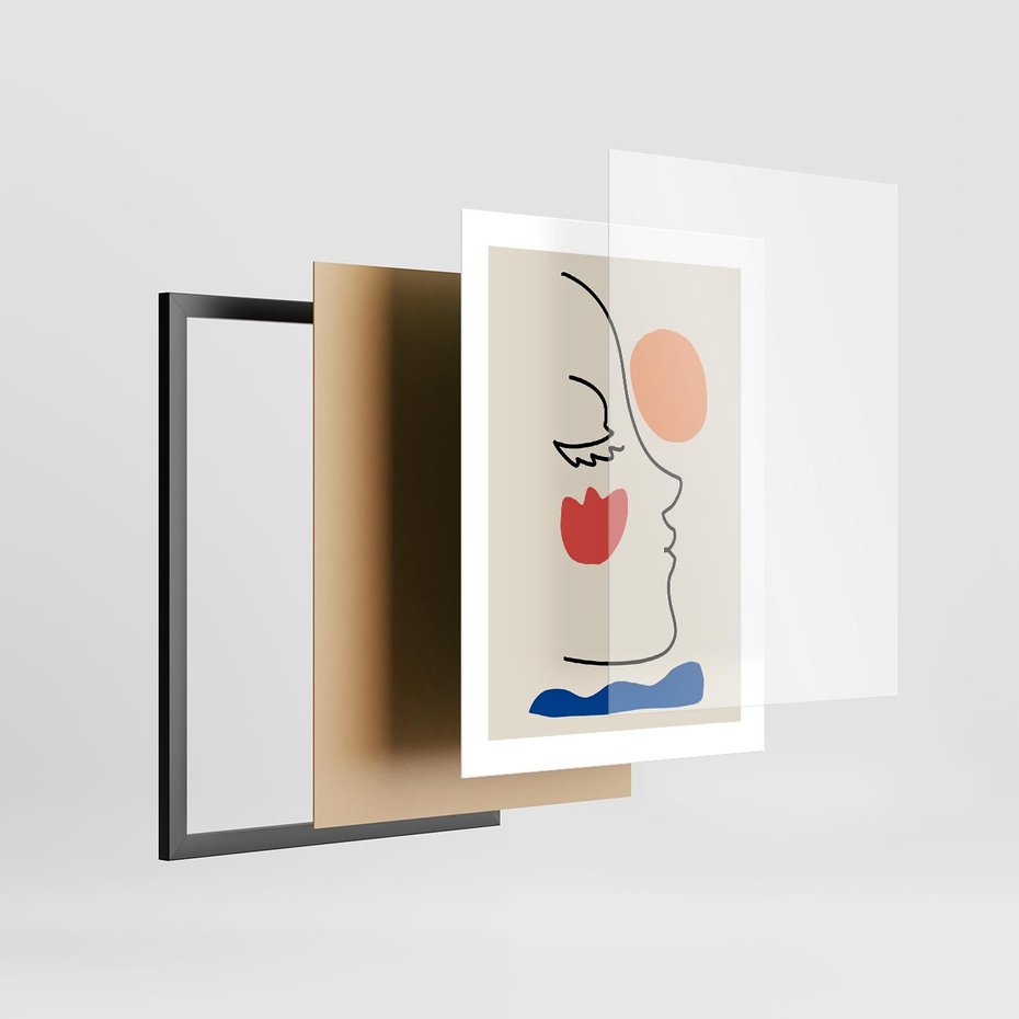 Plakat w ramie 30x40 - Taniec Przenikających Plam - abstrakcyjny obraz, przypomina twarz - rama czarna