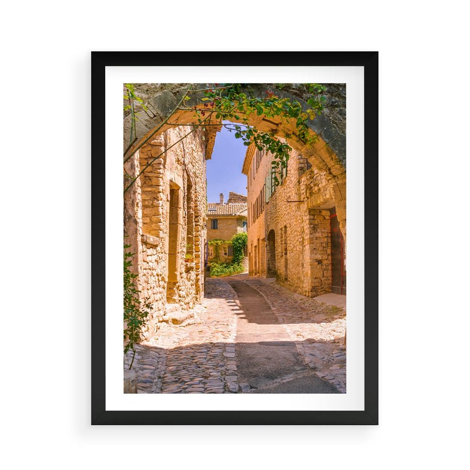 Plakat w ramie 50x70 - Malownicza uliczka w perspektywie - uliczka, perspektywa - rama czarna