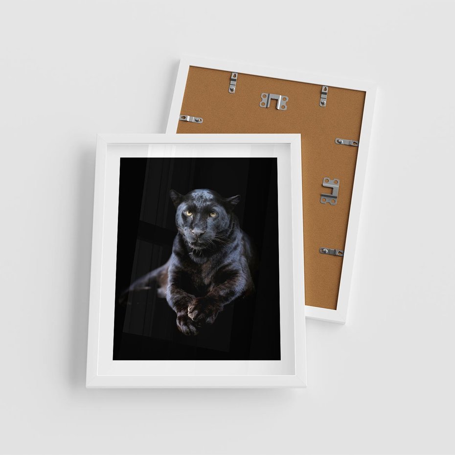 Plakat w ramie 40x50 - Czarna pantera: majestat i siła - czarna, pantera - rama biała