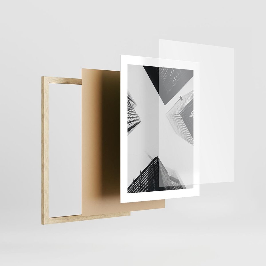 Plakat w ramie 30x40 - Nowoczesna Dynamika - perspektywa, wieżowce - rama drewno