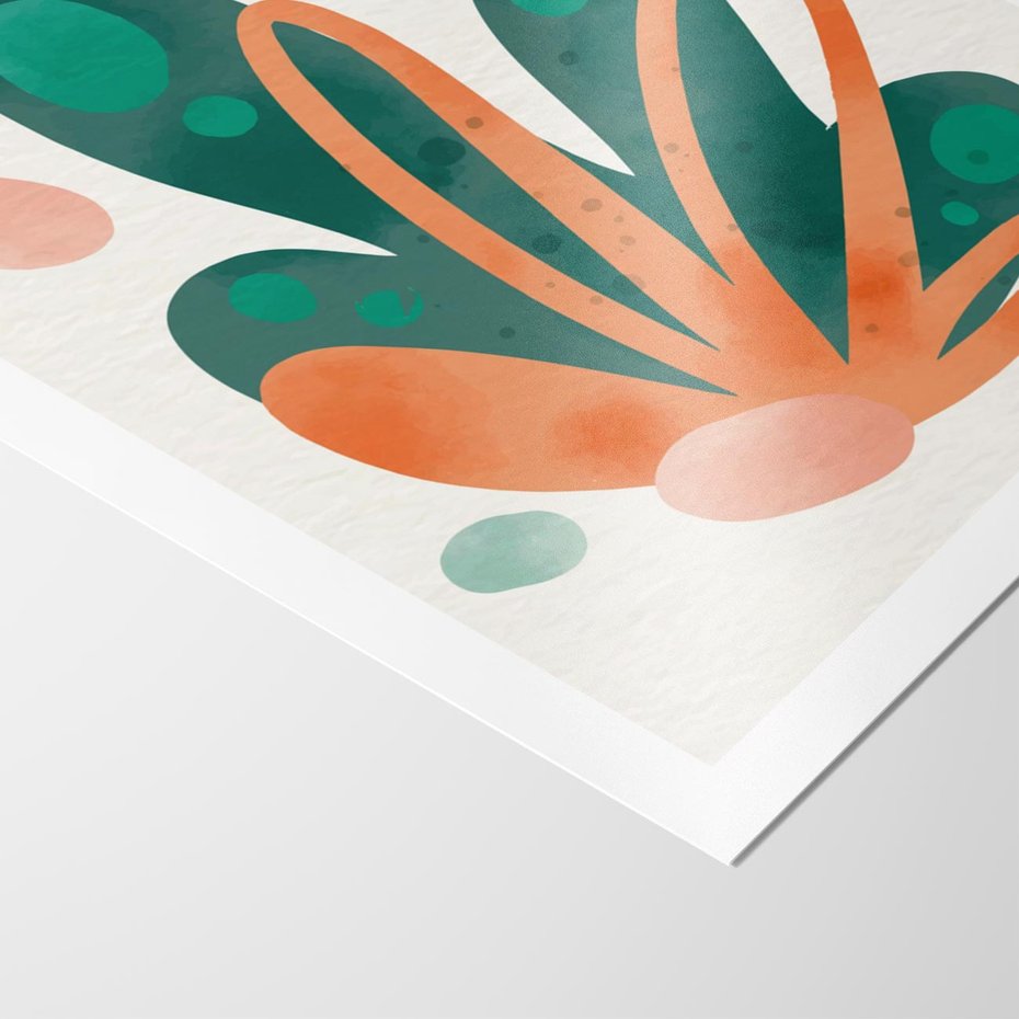 Plakat bez ramy 40x50 - Harmonia bez Harmonii - akwarelowe abstrakcyjne kształty, zieleń i pomarańcz