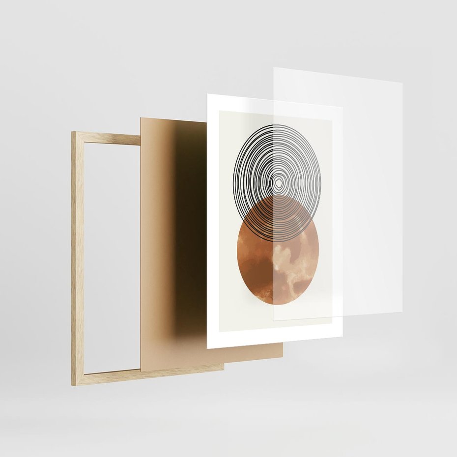 Plakat w ramie 30x40 - Taniec Okręgów - boho obraz, geometria - rama drewno