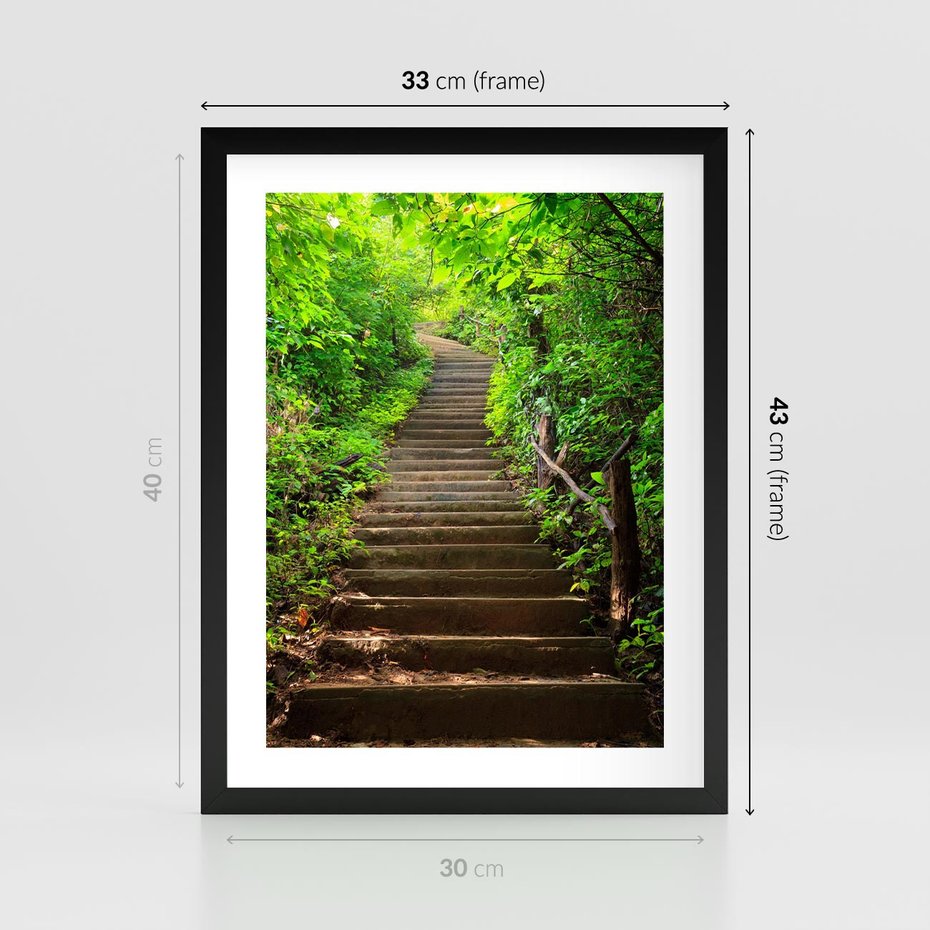 Plakat w ramie 30x40 - Lasowa ścieżka pełna tajemnic - ścieżka, schody - rama czarna