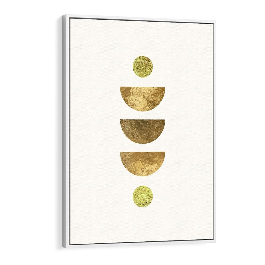 Obraz w ramie 70x100 - Harmonijne Odbicia - geometryczne złote kształty, tekstura - rama biała