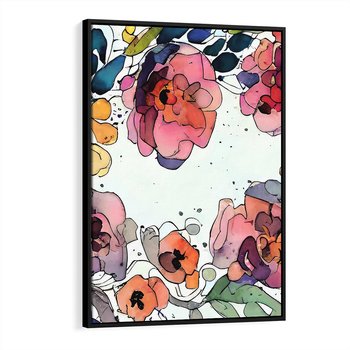 Obraz w ramie 50x70 - Rozkwitające marzenia - akwarelowe kwiaty, kolory - rama czarna