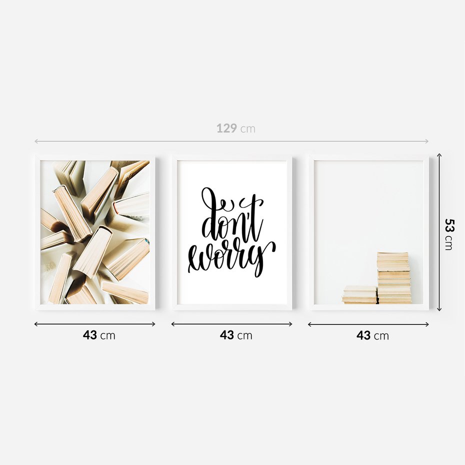 Zestaw obrazy w ramie 40x50 galeria - Książki, czytanie, napisy, typografia - rama biała