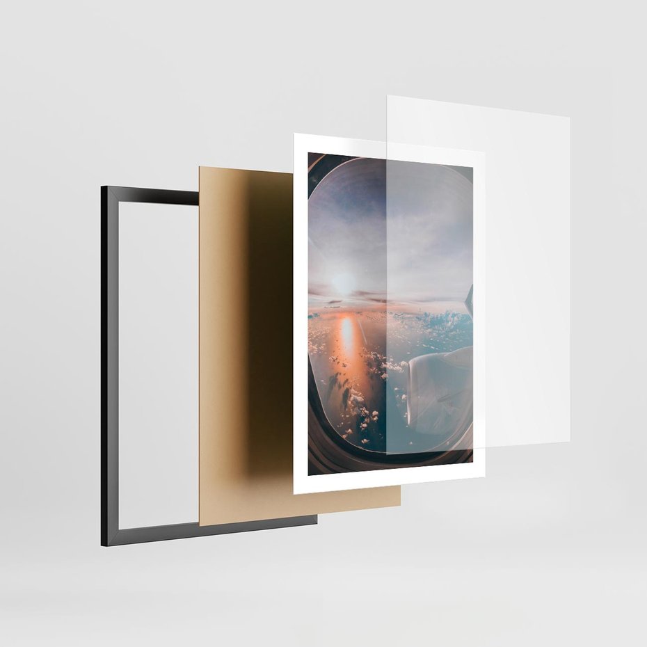 Plakat w ramie 50x70 - Widok z Góry - fotografia, zdjecie z okna samolotu - rama czarna