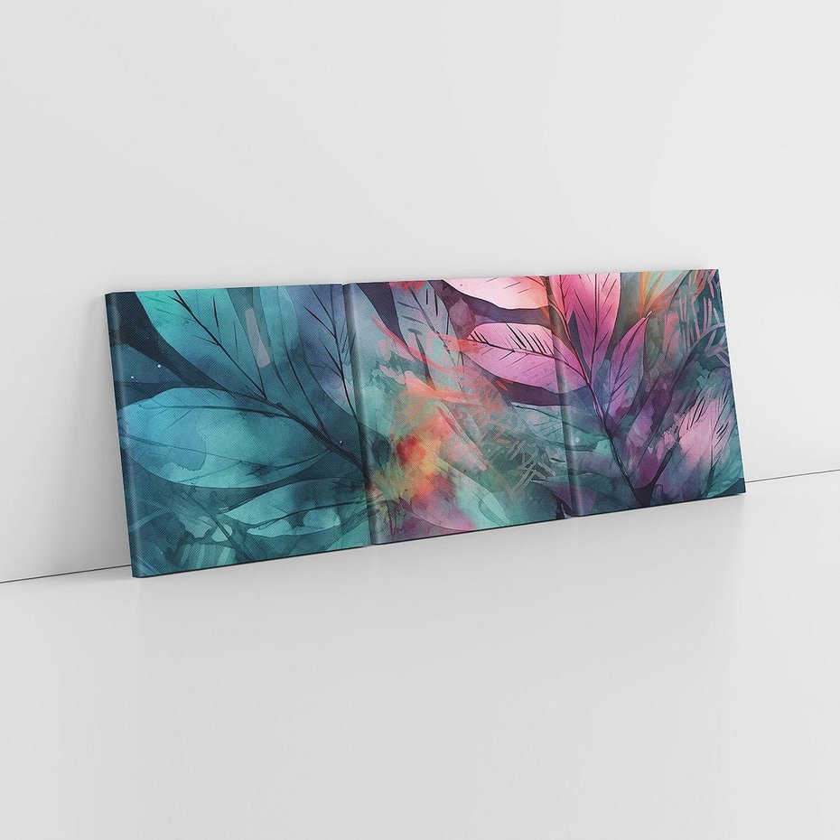 Obraz na płótnie 150x50 - Subtelne Zielone - pastelowe zielone liście, róż