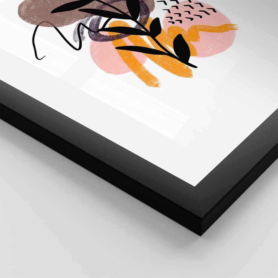 Plakat w ramie 50x70 - Echa Kształtującej się Wyobraźni - abstrakcyjna sztuka, liść gałązka - rama czarna