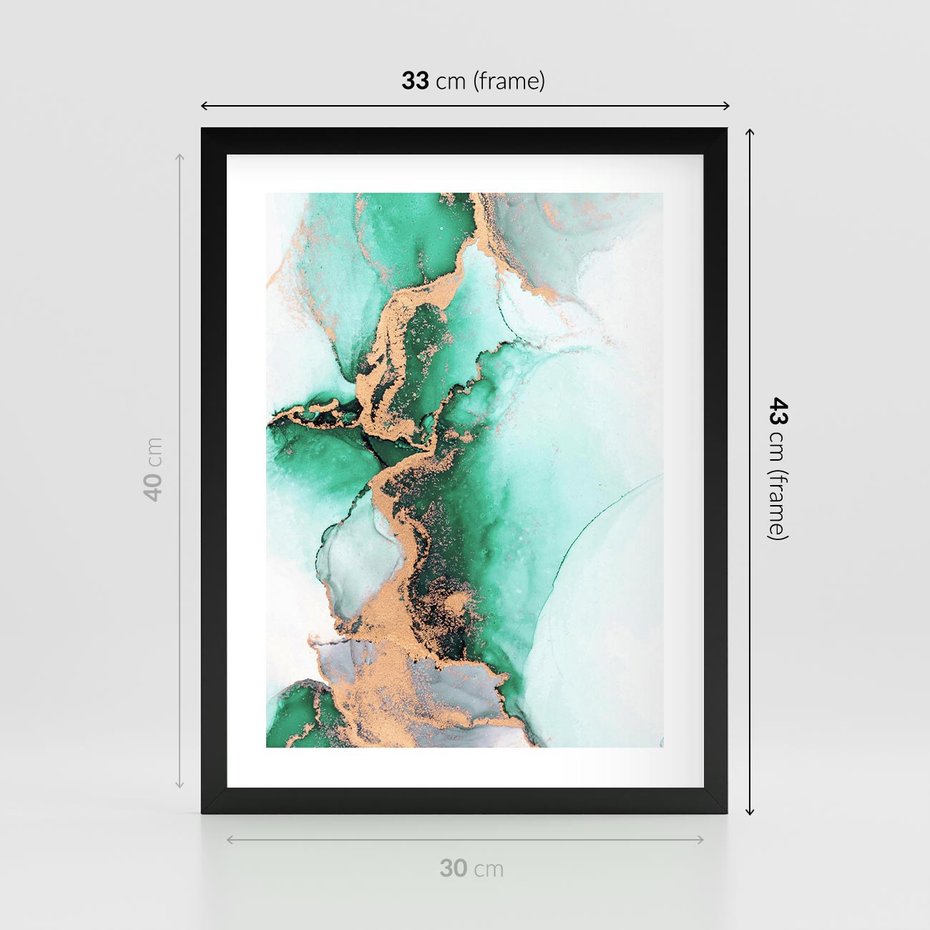 Plakat w ramie 30x40 - Marmur, Zieleń i Złoto - marmur, zieleń i złoto - rama czarna