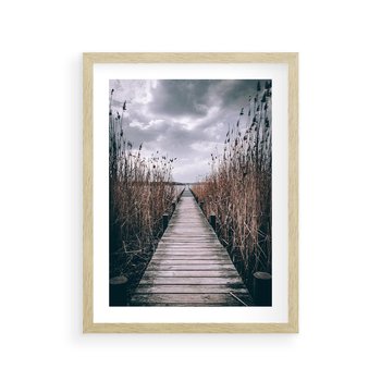 Plakat w ramie 50x70 - Mglisty krajobraz - pomost, morze - rama drewno