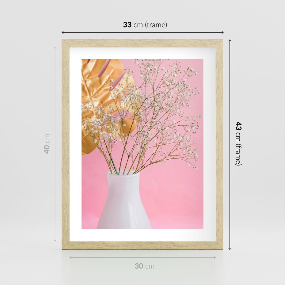 Plakat w ramie 30x40 - Przyjemność Złotej Natury - złote, liście - rama drewno