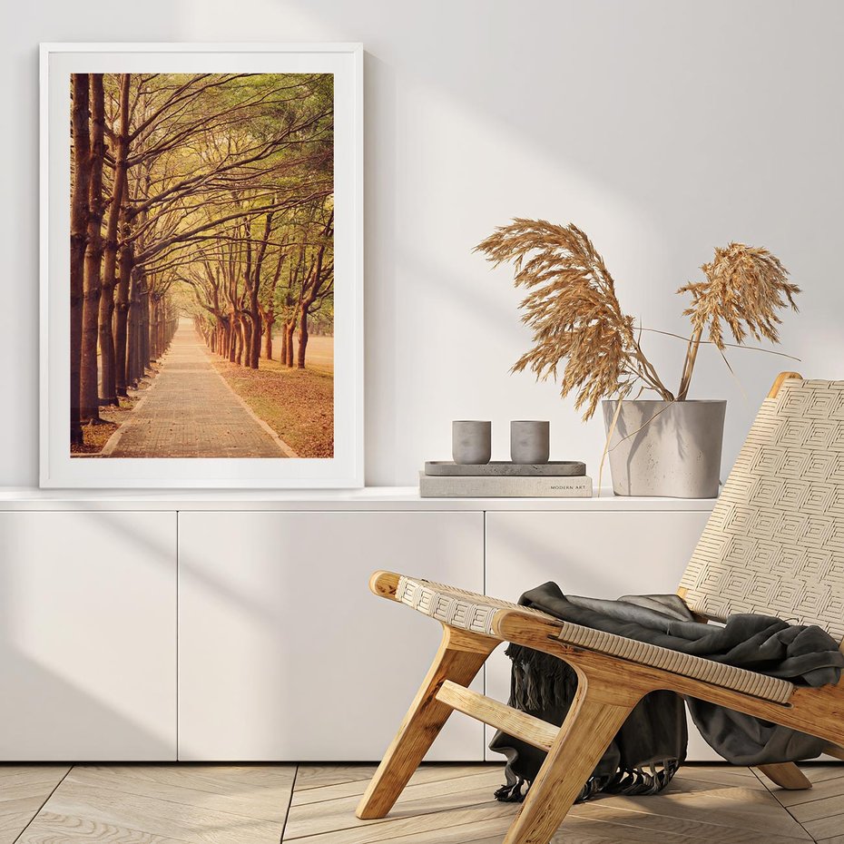 Plakat bez ramy 30x40 - Wędrówka między drzewami - droga, drzewa