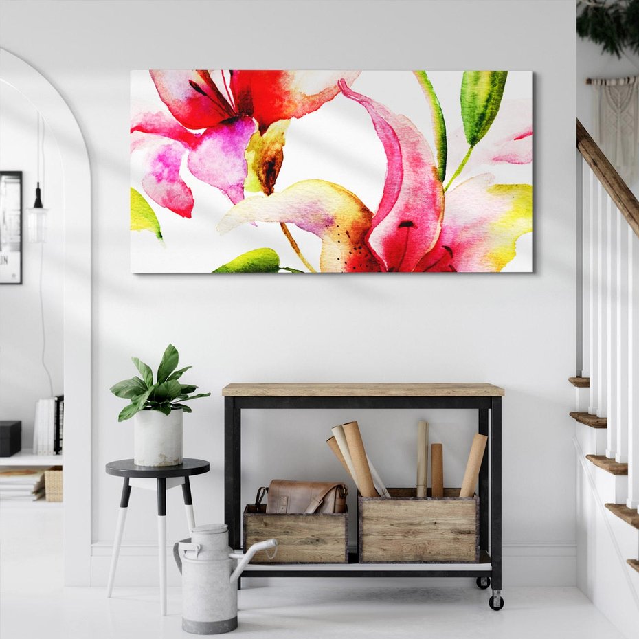 Obraz na płótnie 120x60 - Kwiaty w akwareli - delikatne piękno - kwiaty, akwarela