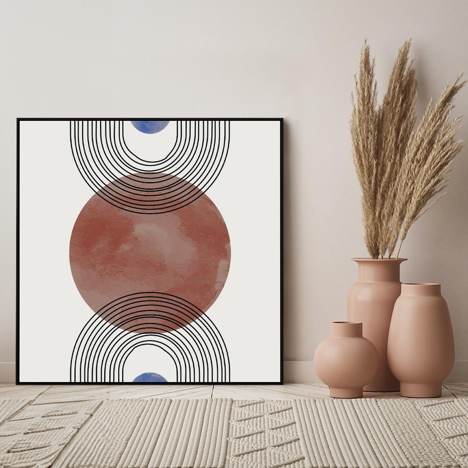 Obraz w ramie 50x50 - Księga Impulsów - nowoczesny plakat, styl midcentury - rama czarna