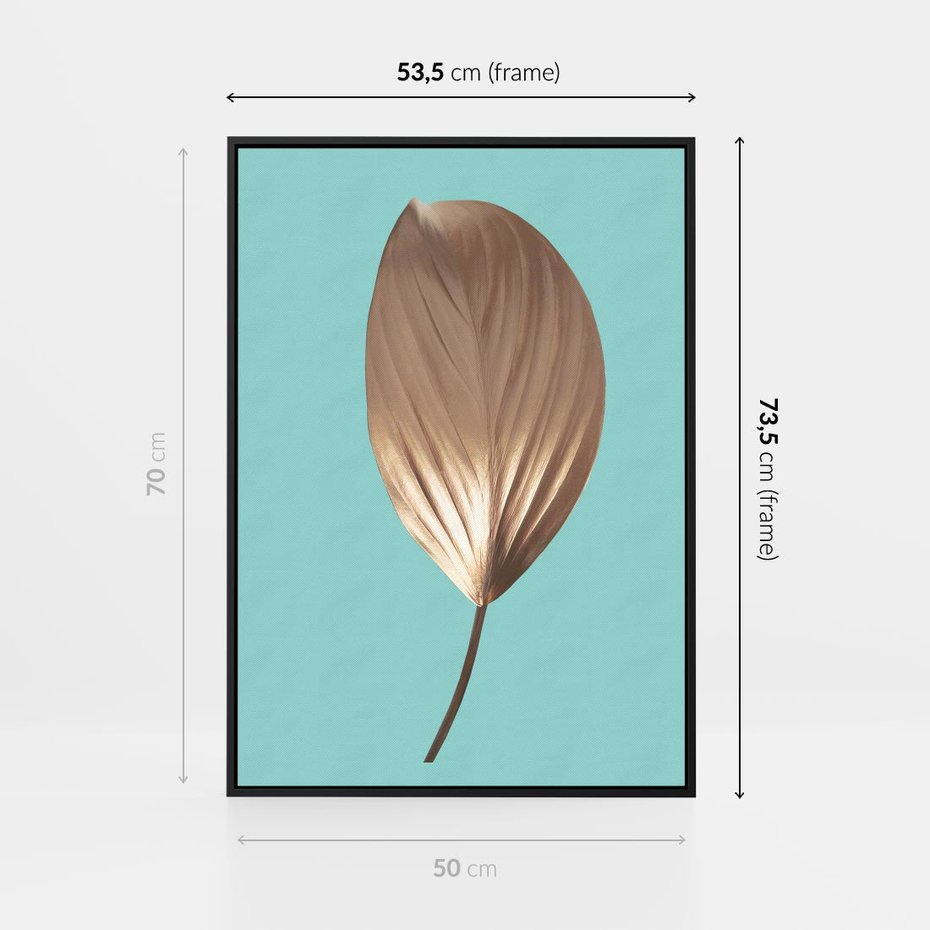 Obraz w ramie 50x70 - Delikatna Harmonia - złote, liście - rama czarna