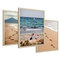 Zestaw obrazy w ramie 50x70 galeria - Plaża, zachód, słońca, ślady - rama drewno