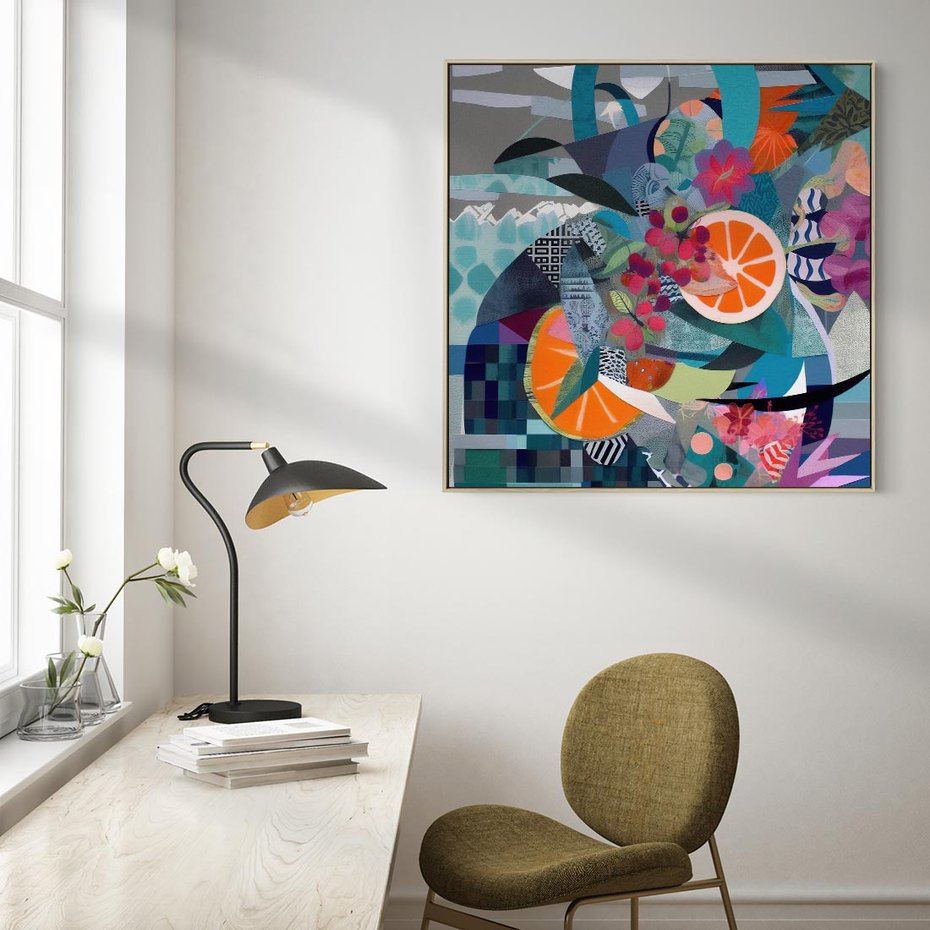 Obraz w ramie 50x50 - Migocące Widoki Harmonii - abstrakcyjny obraz, jak picasso - rama drewno