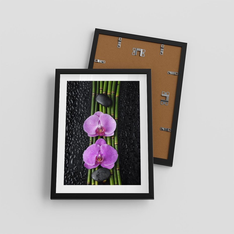 Plakat w ramie 30x40 - Japońskie Spa w Otoczeniu Storczyków - storczyk, spa - rama czarna